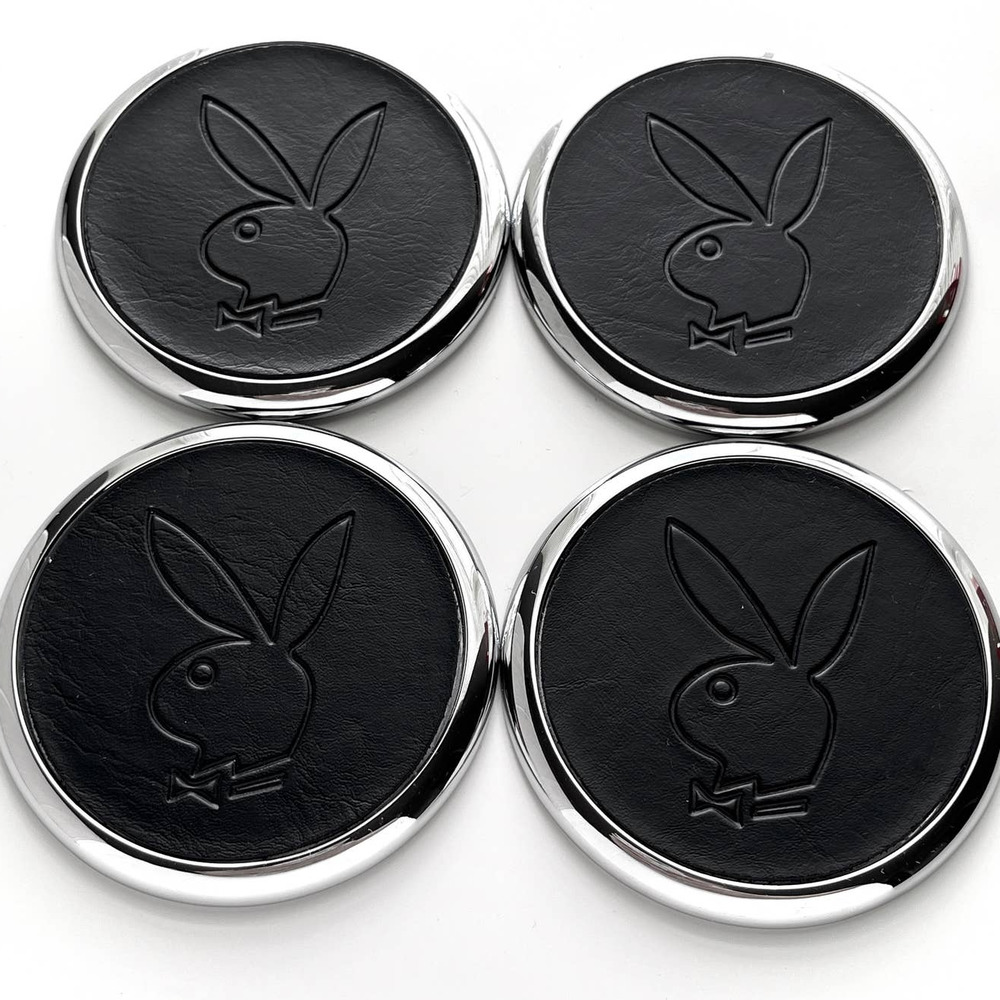Vintage Playboy Drink Coasters - Black Faux Leather Bar Table Barware